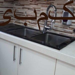 سینگ ظرفشویی شیشه ای دولگن استیل(دست دوم) با اتصالات مربوطه